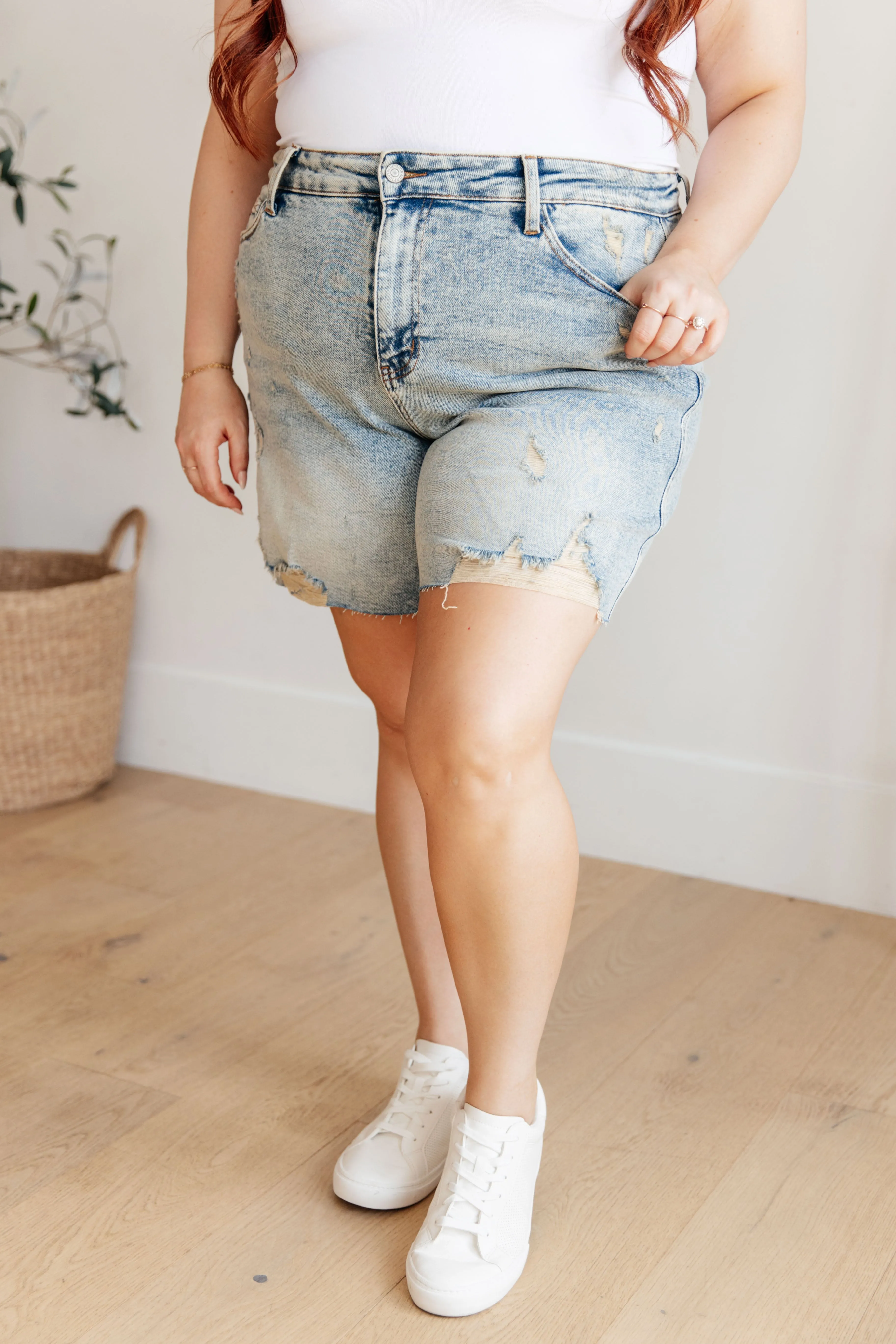 Cindy Mineral Wash Distressed Boyfriend Shorts