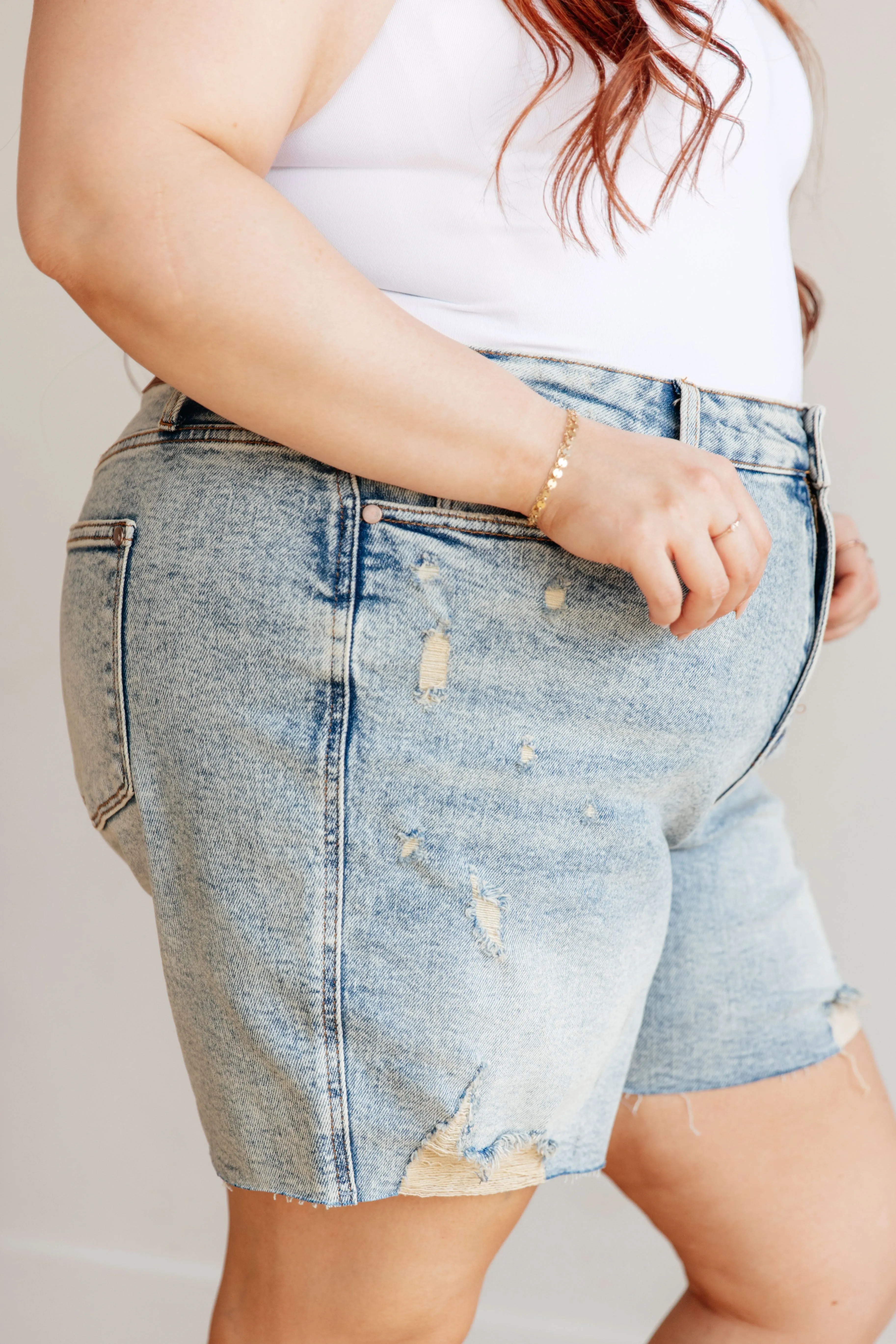 Cindy Mineral Wash Distressed Boyfriend Shorts