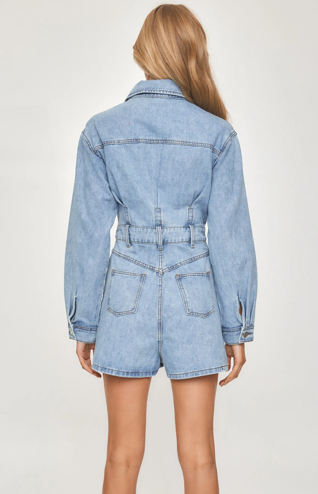 Collared Button Up Denim Playsuit with Pockets (SDM115)