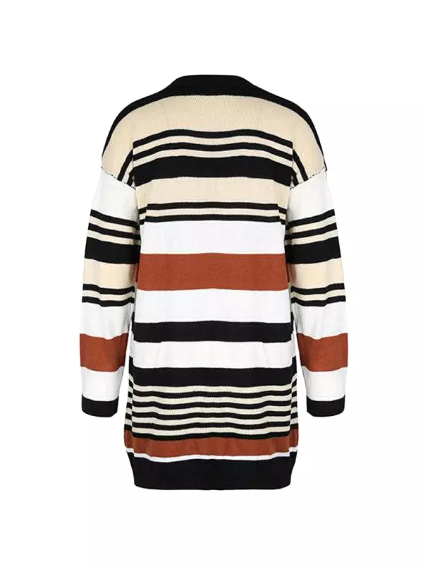 Color Block Long Ladies Cardigan Sweater