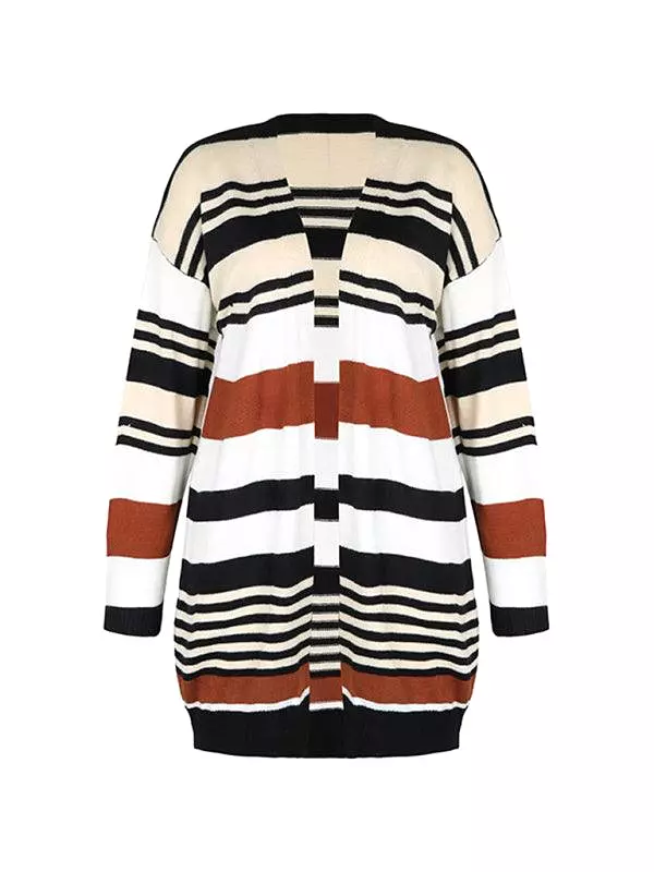 Color Block Long Ladies Cardigan Sweater