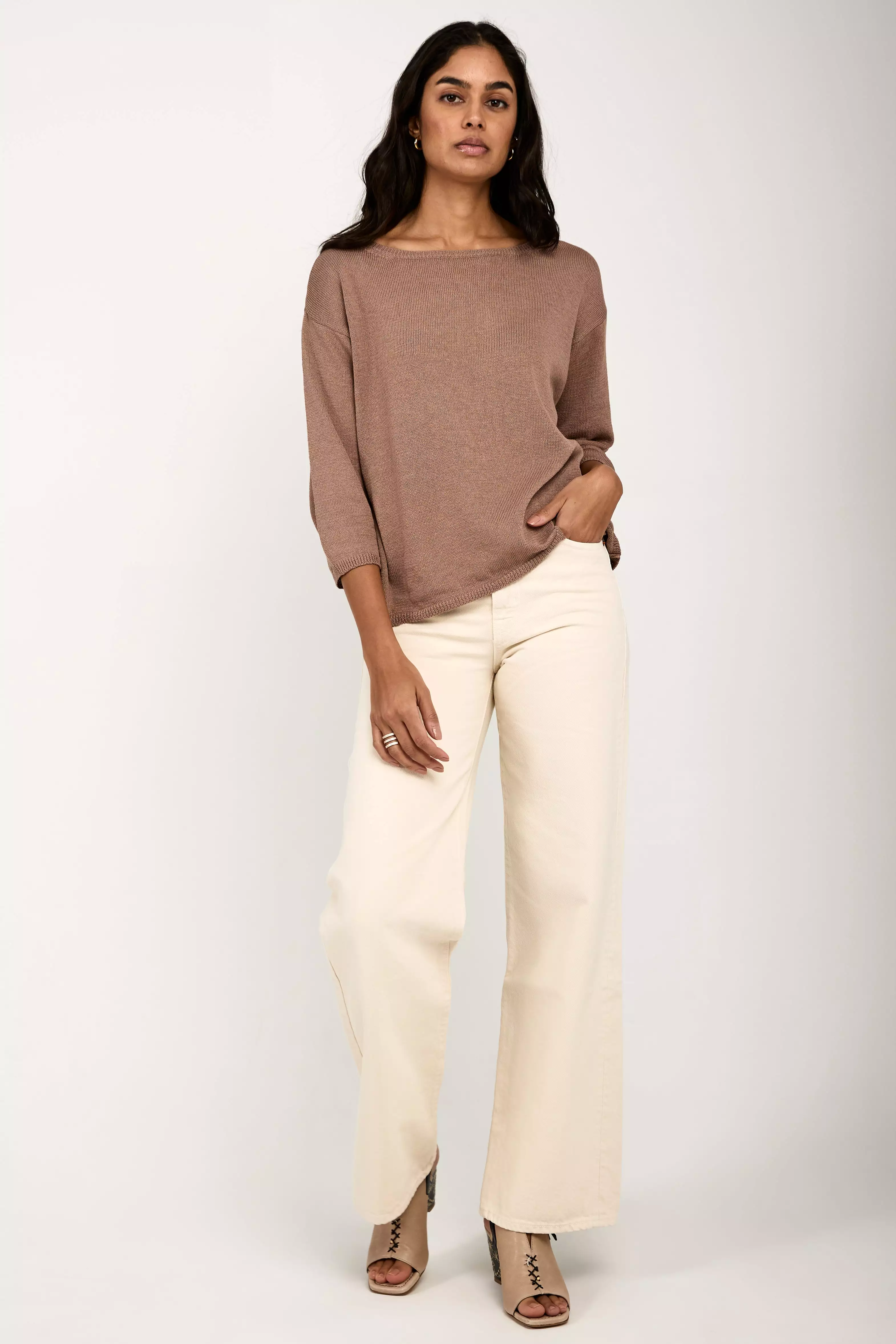 Cotton Silk Pullover Sweater in Skin