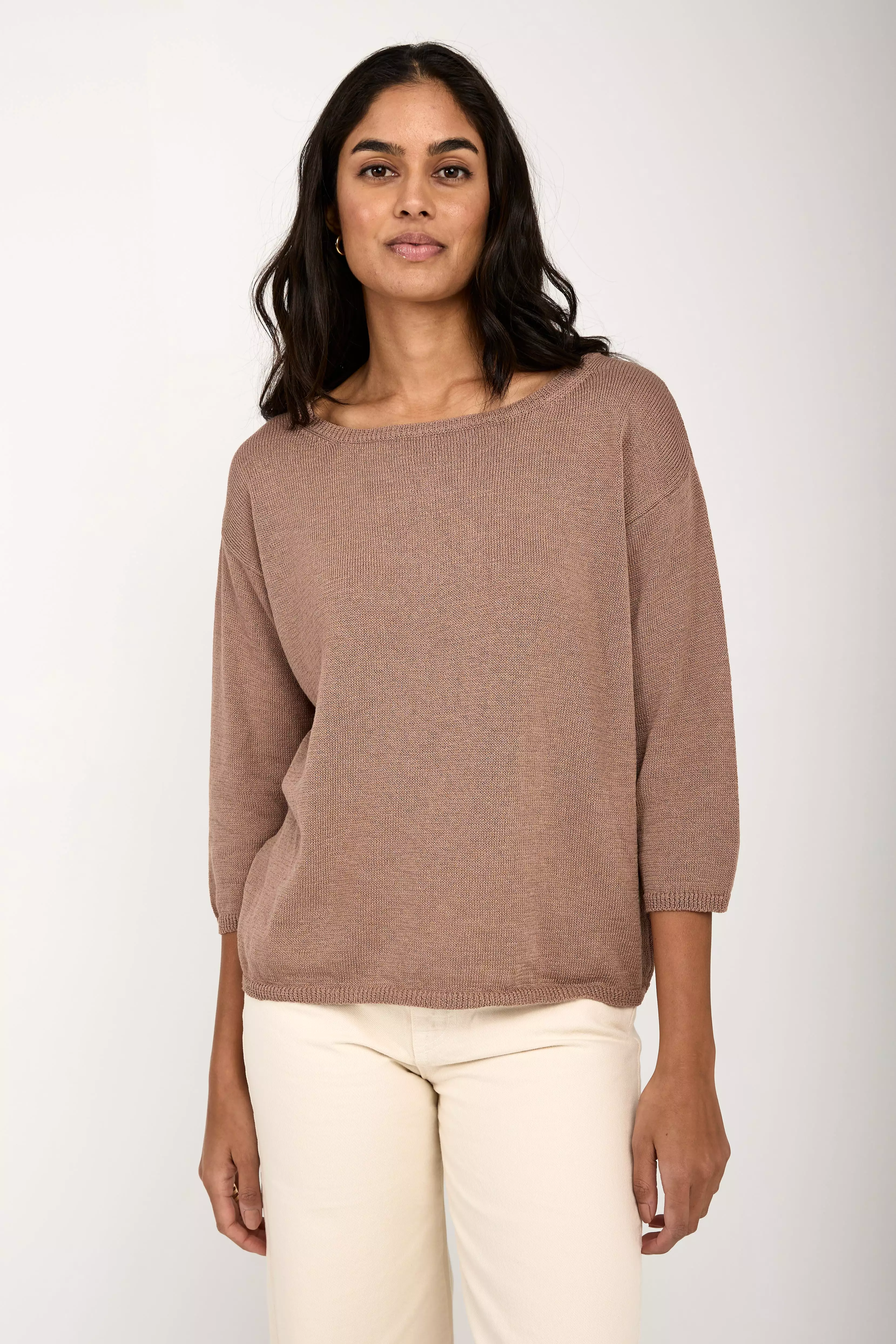 Cotton Silk Pullover Sweater in Skin