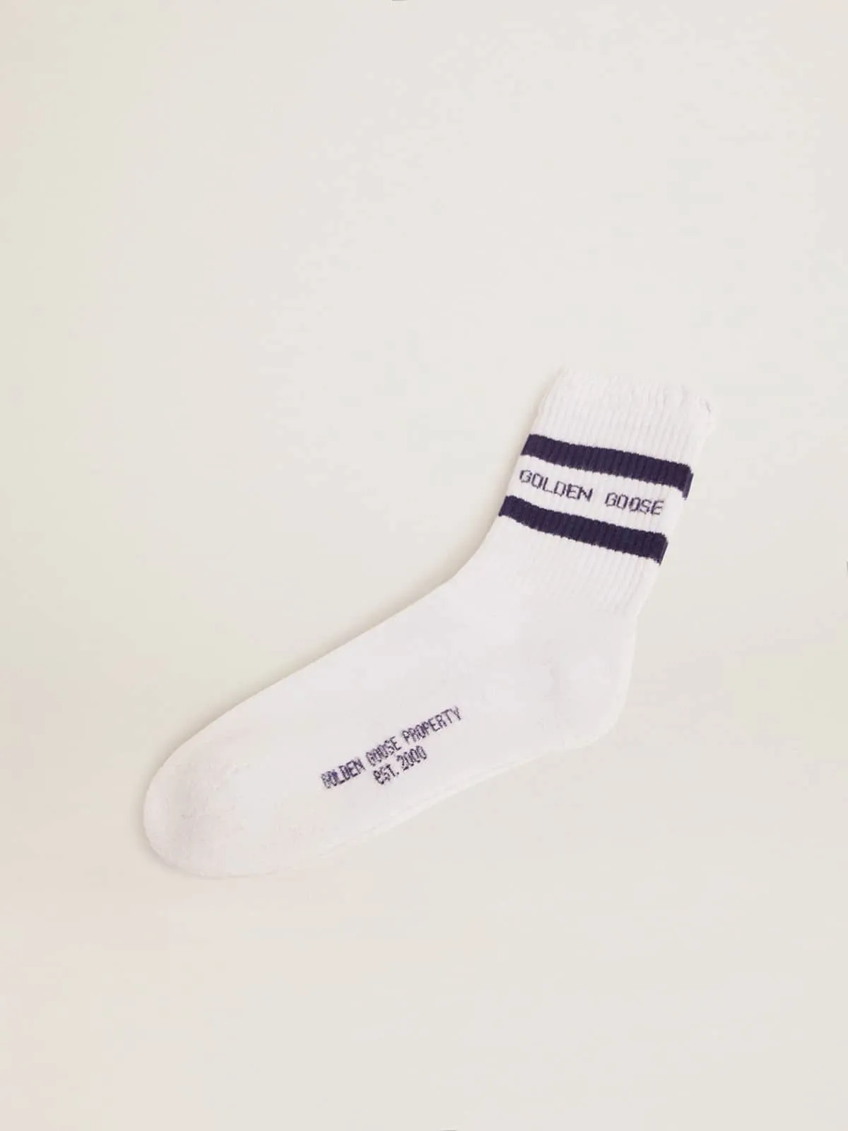 Cotton socks with distressed finishes, blue stripes and logo