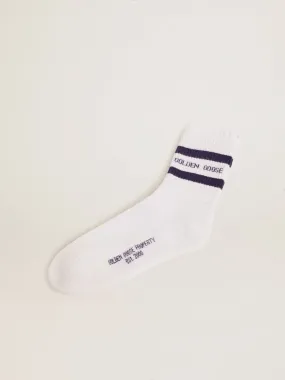 Cotton socks with distressed finishes, blue stripes and logo