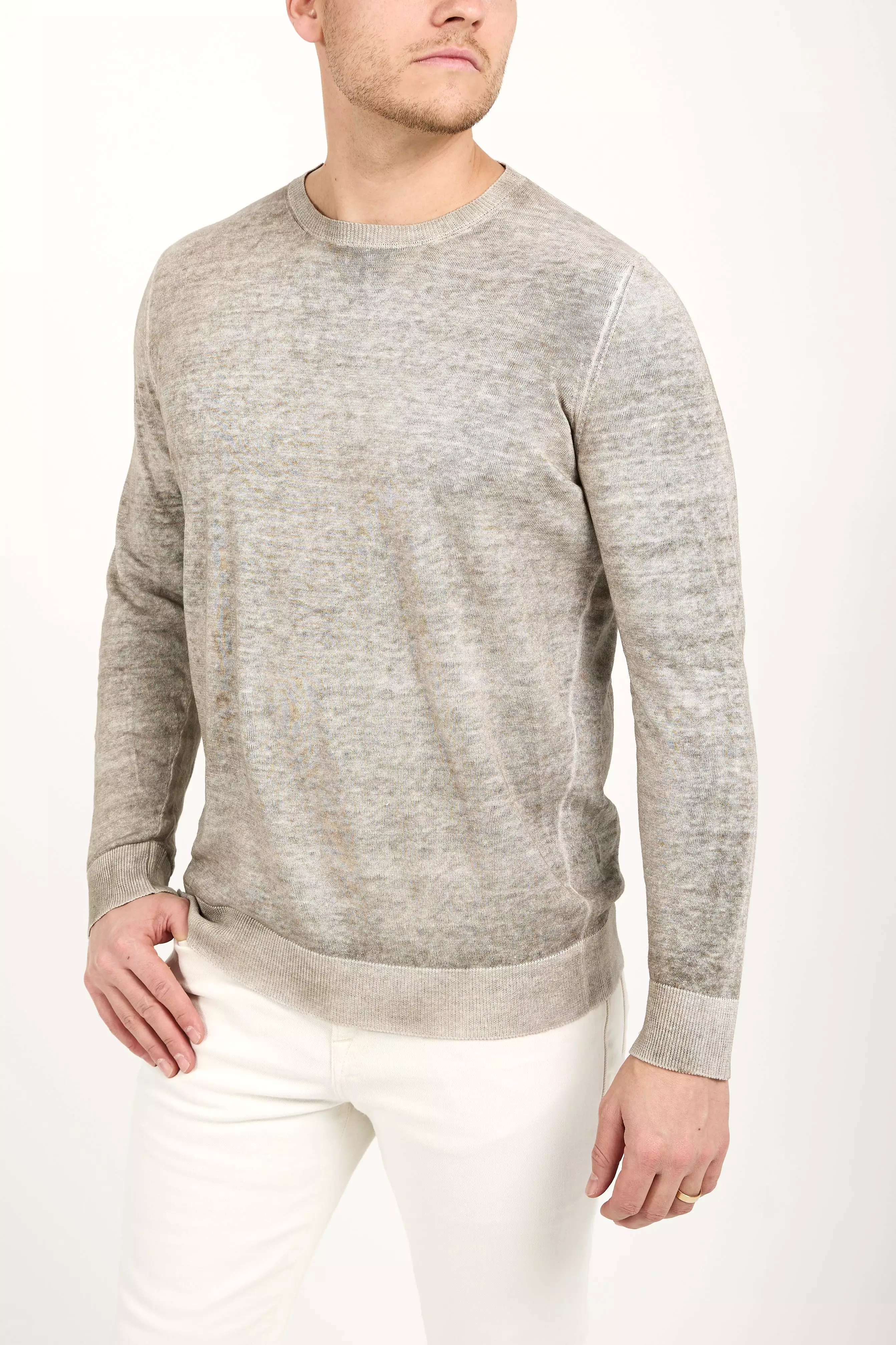 Crewneck Pullover Sweater in Taupe