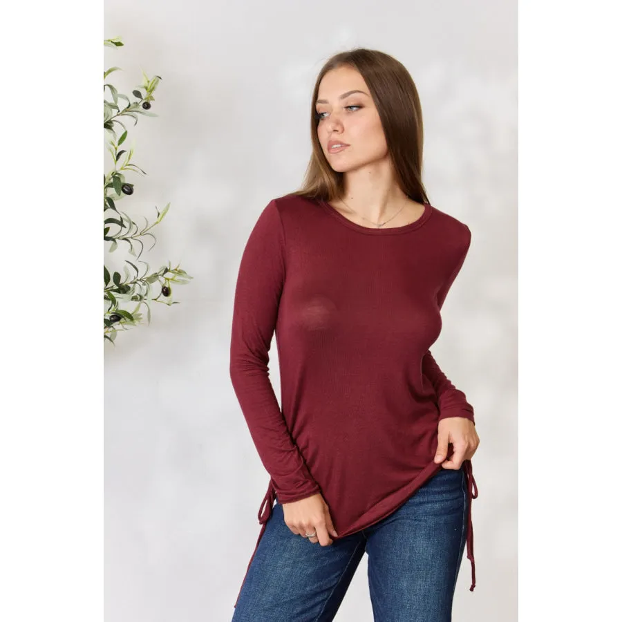 Culture Code Full Size Drawstring Round Neck Long Sleeve Top