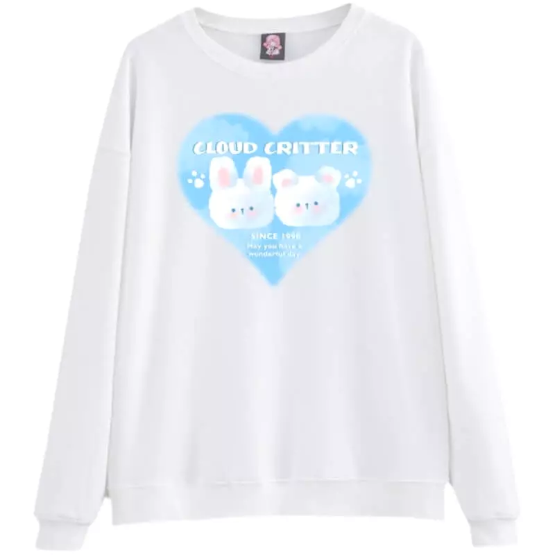 Cute sweet bear rabbit print loose round neck Pullover hoodie BY900036