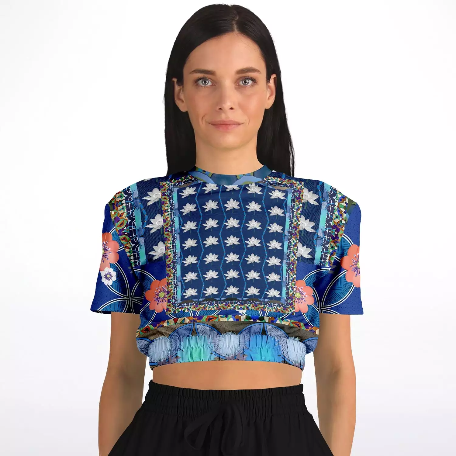 Dahlia Lama Short Sleeve Cropped Eco-Poly Sweater