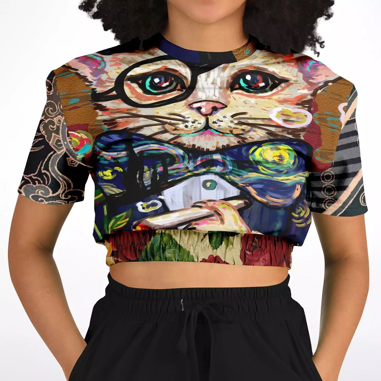 Dapper Cat Short Sleeve Cropped Eco-Poly Sweater