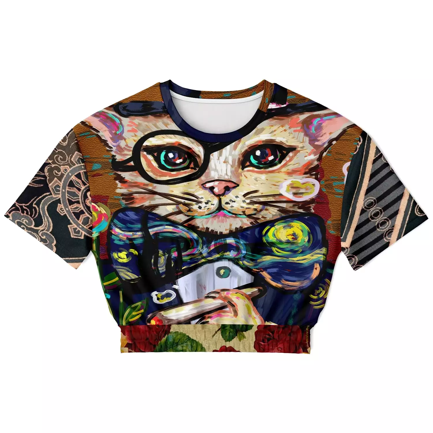 Dapper Cat Short Sleeve Cropped Eco-Poly Sweater