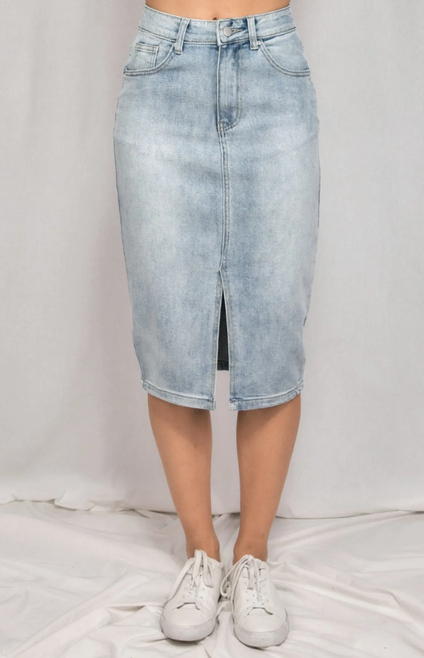 Denim Midi Skirt with Front Split (SDM111)