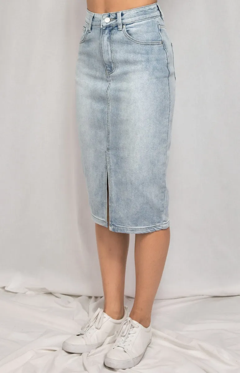 Denim Midi Skirt with Front Split (SDM111)