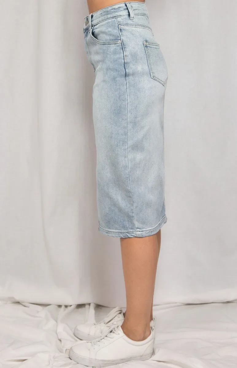 Denim Midi Skirt with Front Split (SDM111)