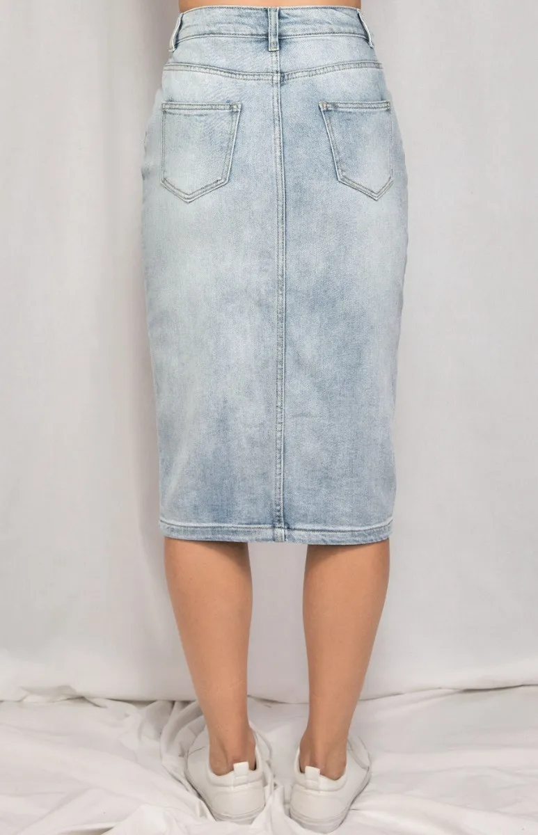 Denim Midi Skirt with Front Split (SDM111)