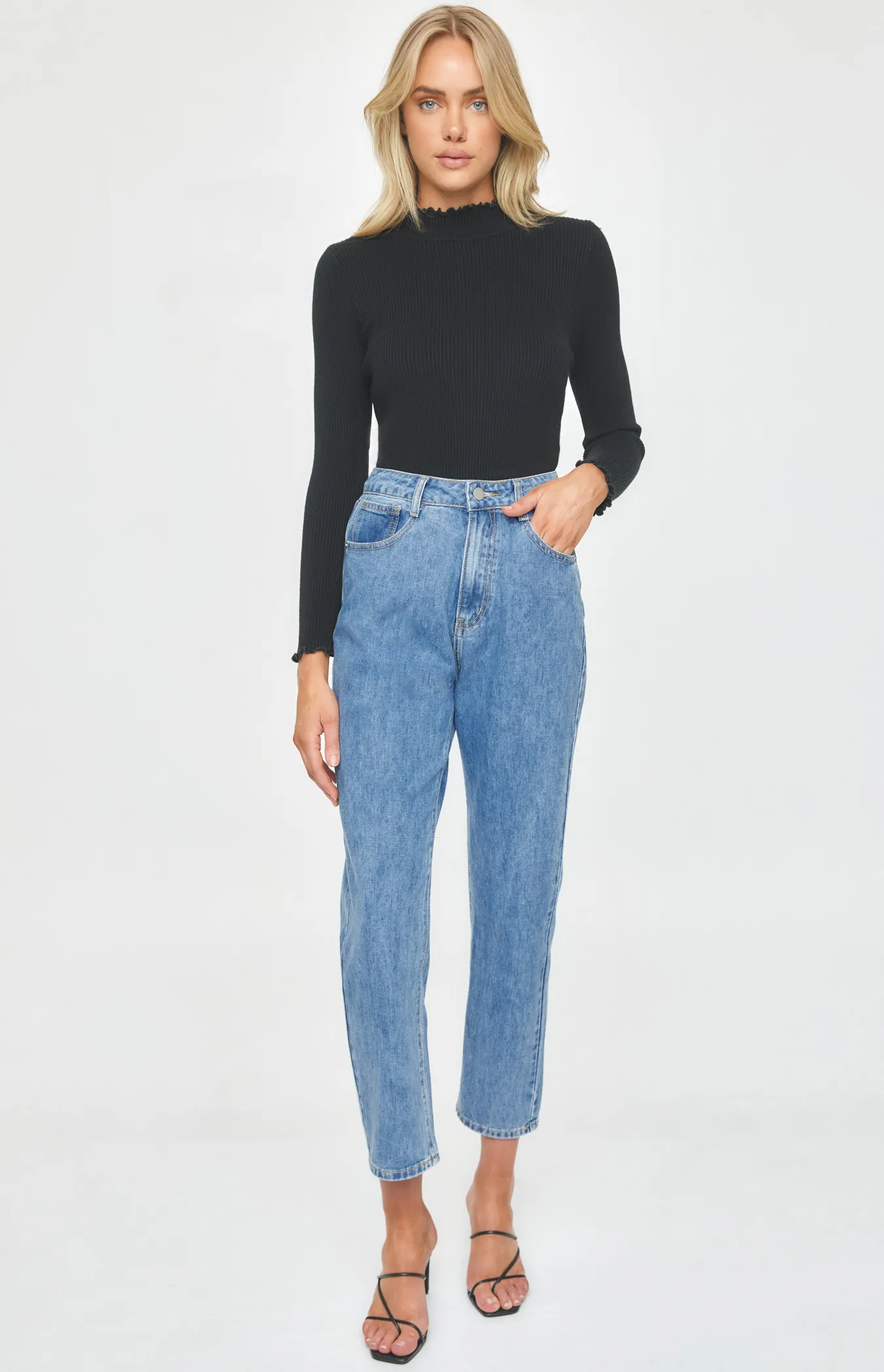 Denim Pants with Front Pockets and Seam Detailing (SDM120)