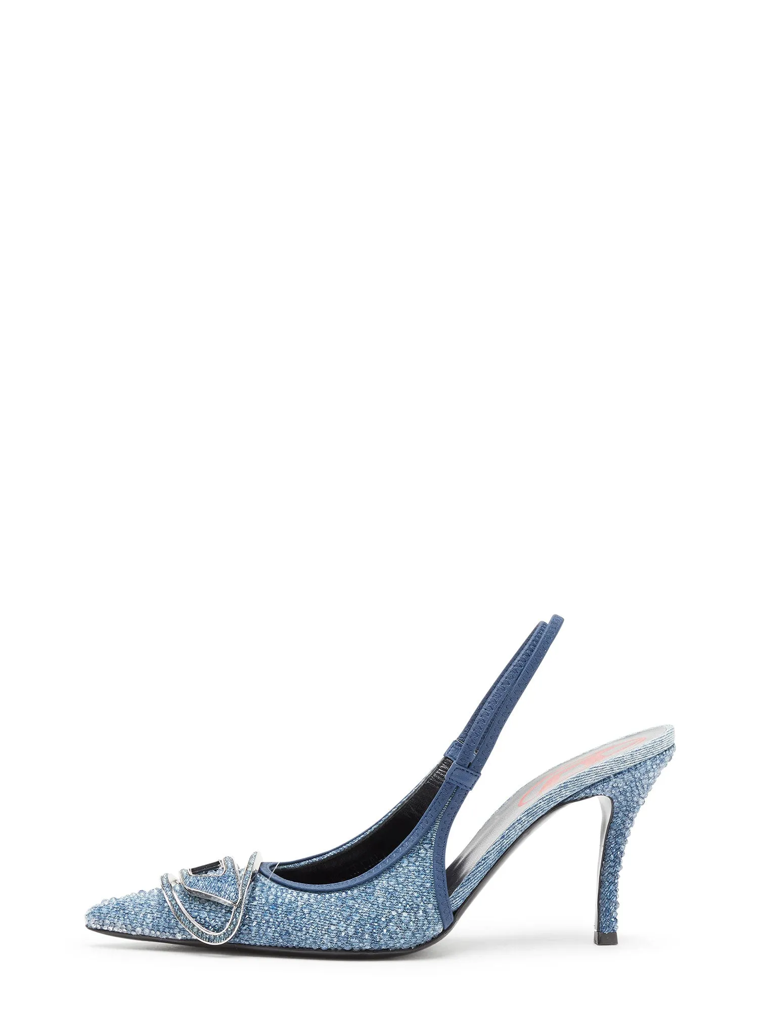 Denim slingback décolleté with distressed effect