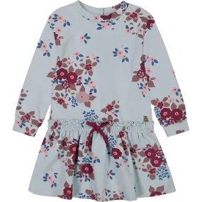 Deux par Deux Big Flowers Print Fleece Long Sleeve Drawstring Waist Dress, Light Blue