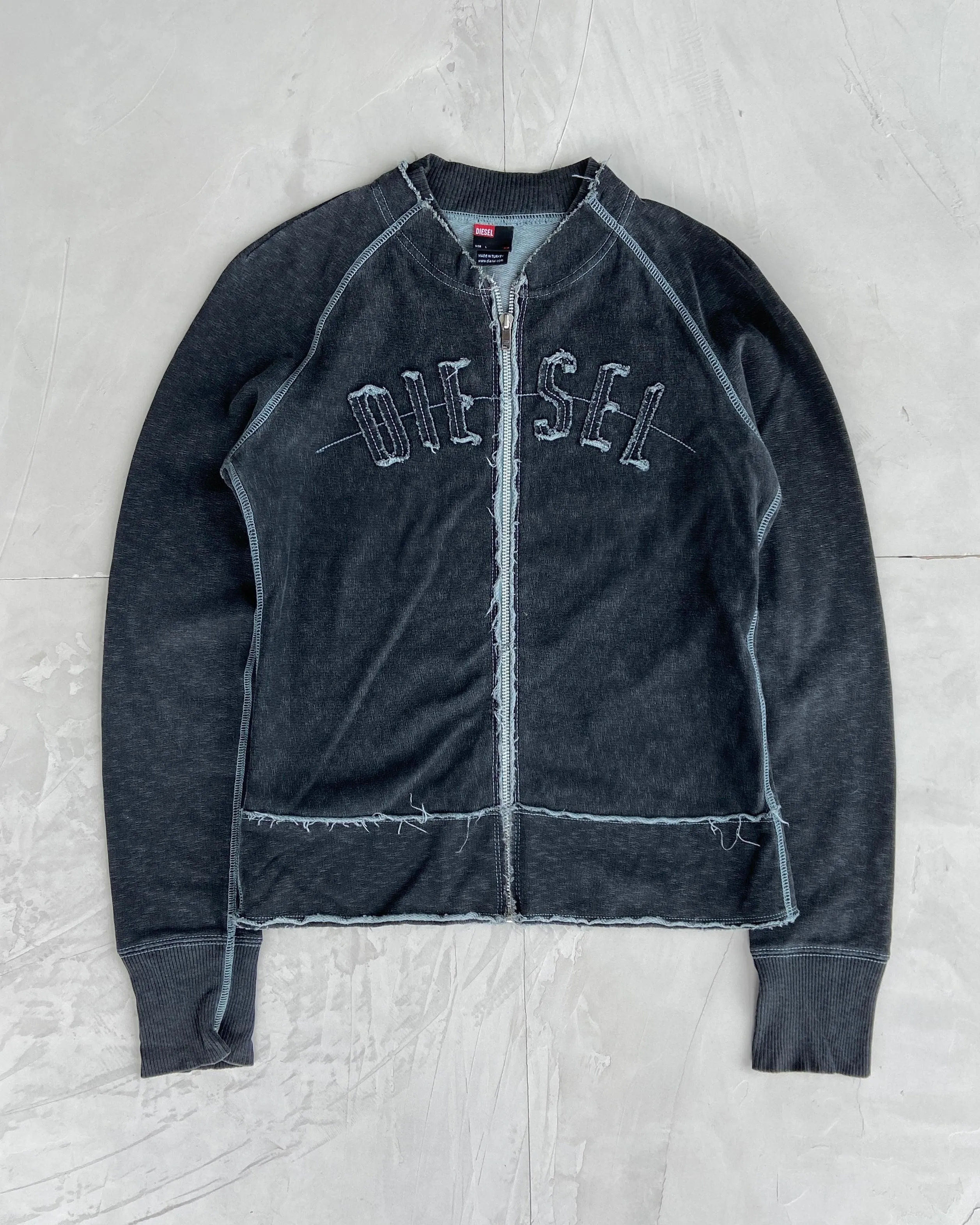 DIESEL DISTRESSED ZIP UP HOODIE - M