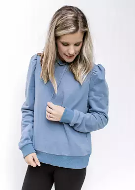 Dusty Blue Puff Shoulder Pullover