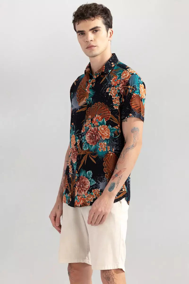 floral expression black shirt