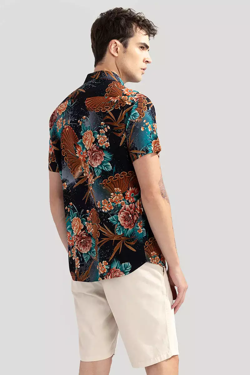 floral expression black shirt