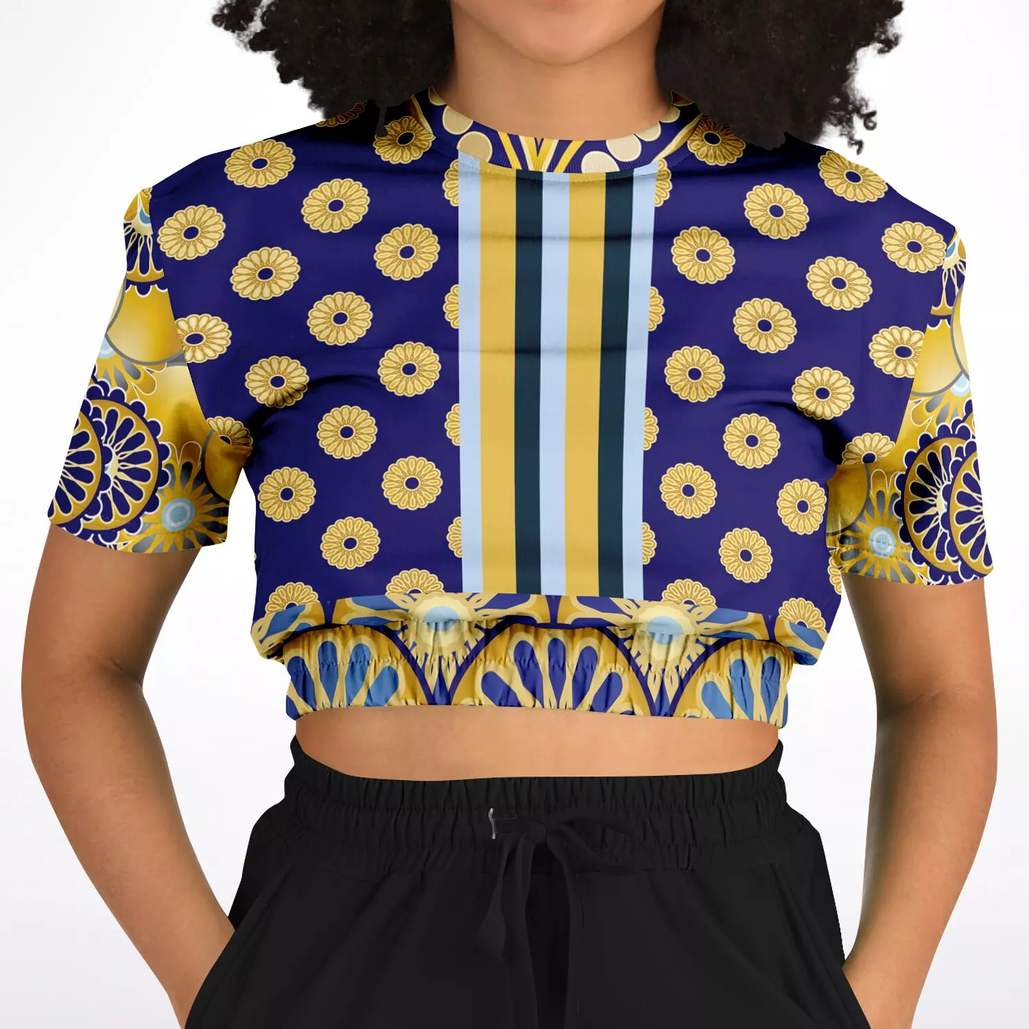 Forever Royale Scalloped Short Sleeve Cropped Eco-Poly Sweater