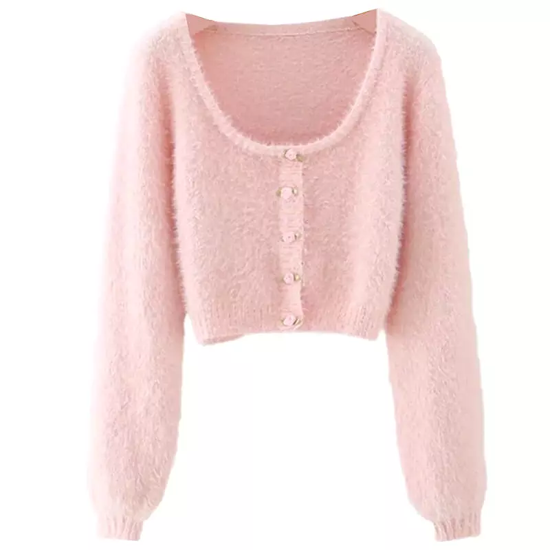 FRENCH STYLE PINK FLUFFY FLORAL CARDIGAN SWEATER BY90007