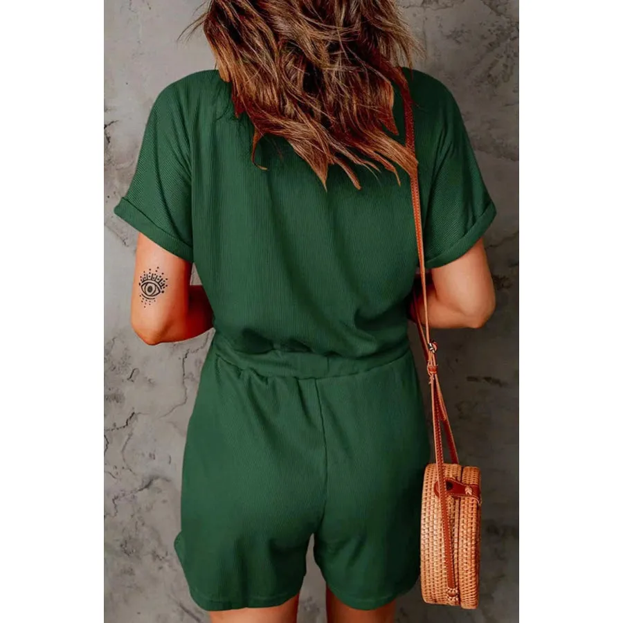 Full Size Drawstring V-Neck Short Sleeve Romper