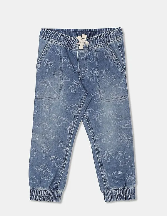 GAP Boys Blue Drawstring Waist Printed Jogger Jeans