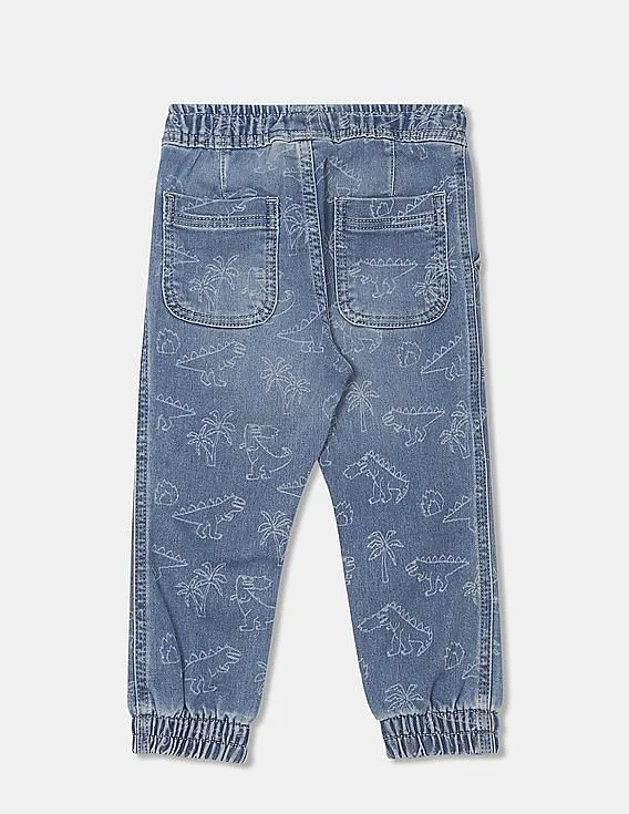 GAP Boys Blue Drawstring Waist Printed Jogger Jeans