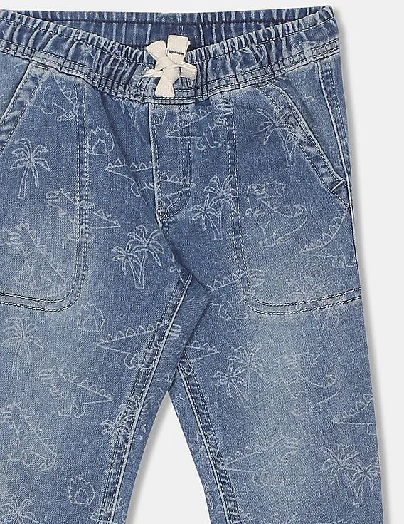 GAP Boys Blue Drawstring Waist Printed Jogger Jeans