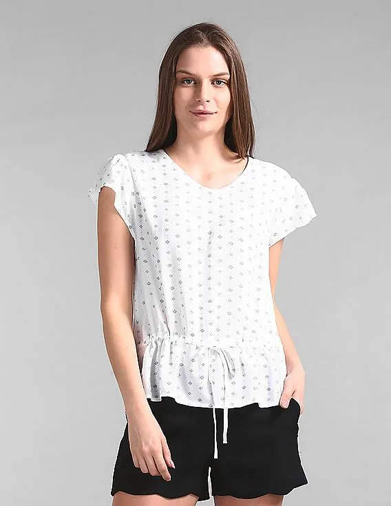 GAP Women White Drawstring Waist Printed Top