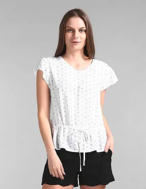 GAP Women White Drawstring Waist Printed Top