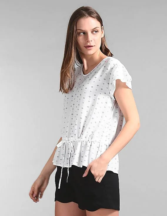 GAP Women White Drawstring Waist Printed Top