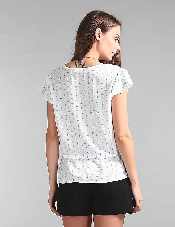 GAP Women White Drawstring Waist Printed Top