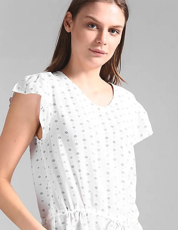 GAP Women White Drawstring Waist Printed Top