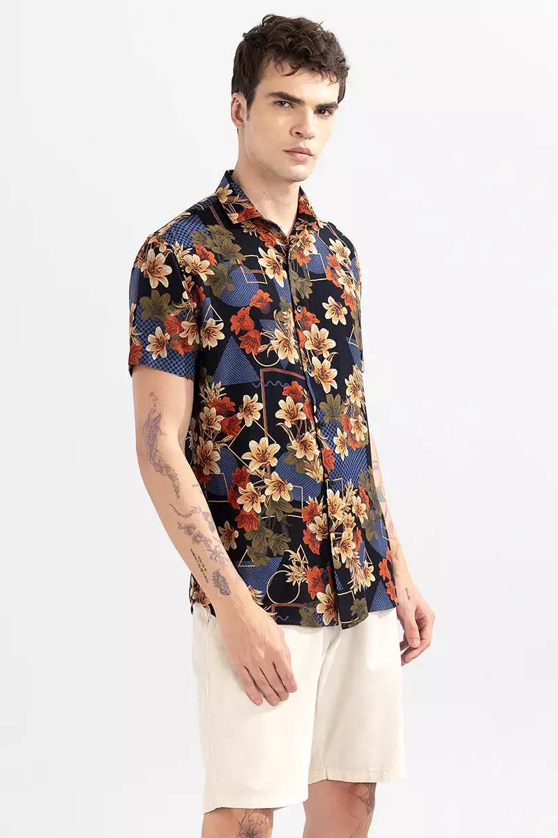 geometric floral black shirt