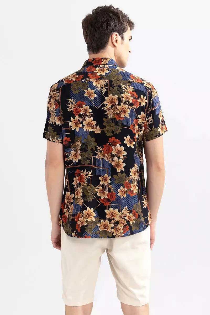 geometric floral black shirt