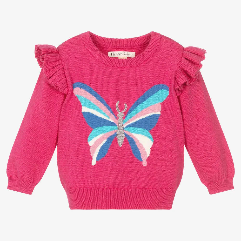 Girls Pink Butterfly Sweater