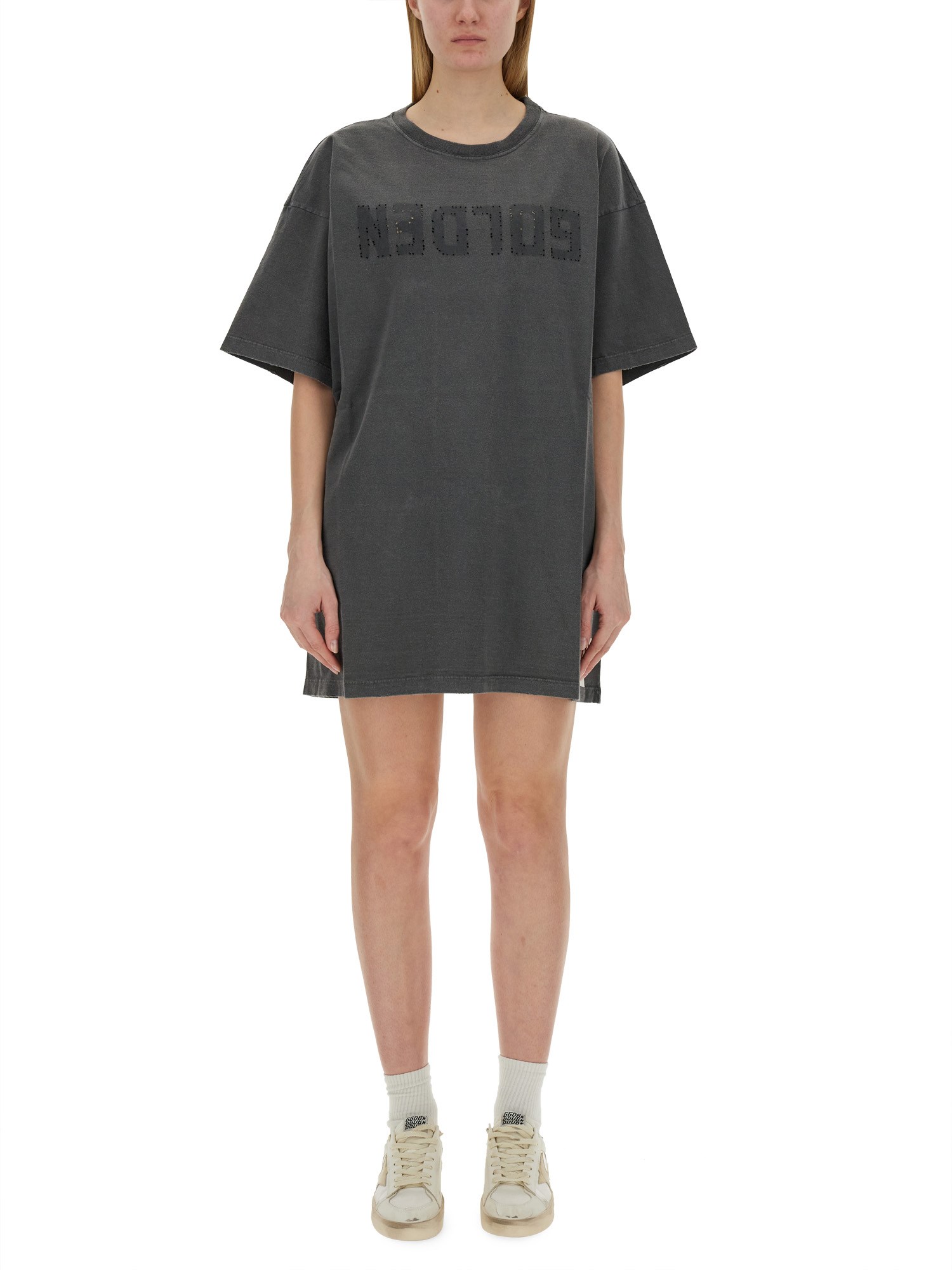 GOLDEN GOOSE    DISTRESSED T-SHIRT DRESS WITH LOGO