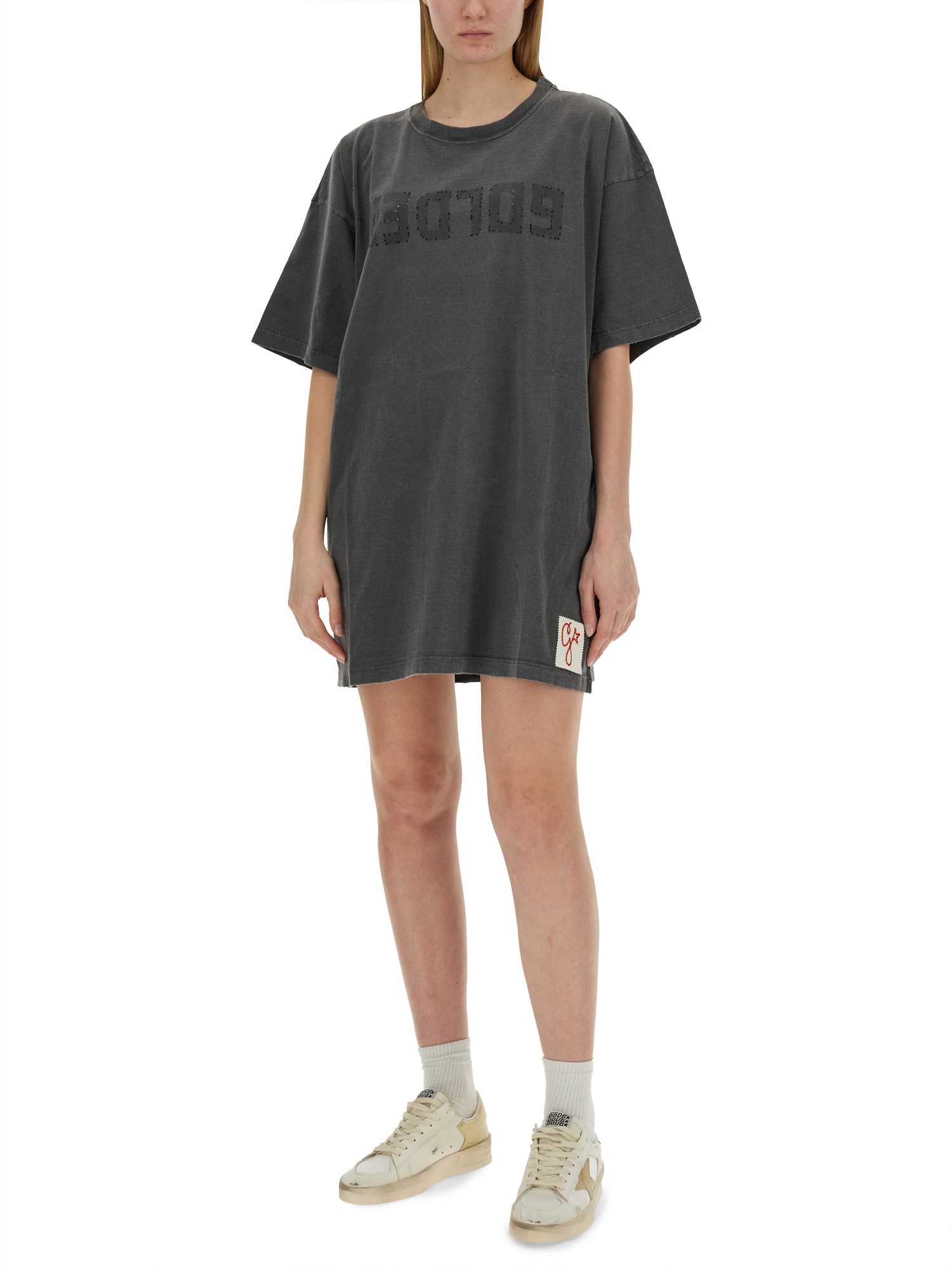 GOLDEN GOOSE    DISTRESSED T-SHIRT DRESS WITH LOGO