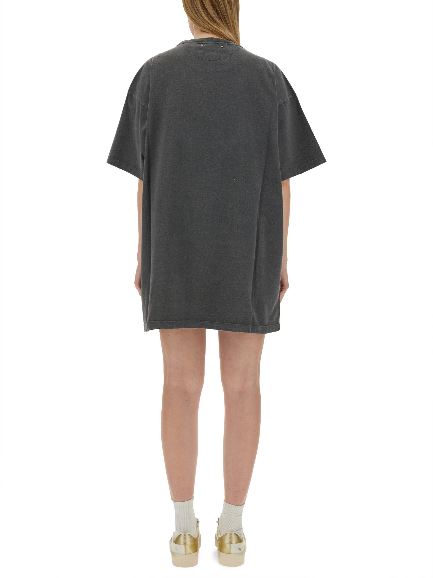 GOLDEN GOOSE    DISTRESSED T-SHIRT DRESS WITH LOGO