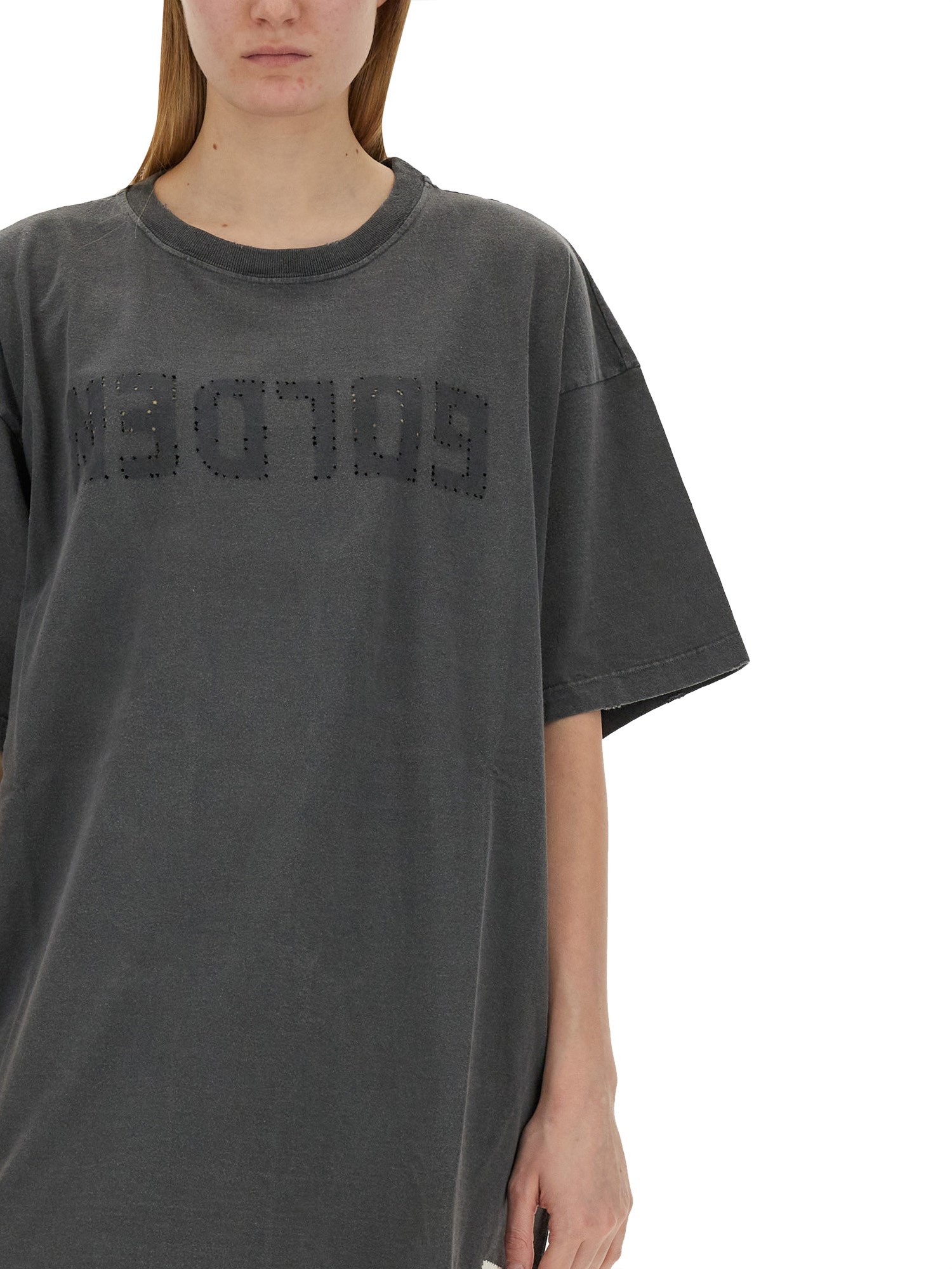 GOLDEN GOOSE    DISTRESSED T-SHIRT DRESS WITH LOGO