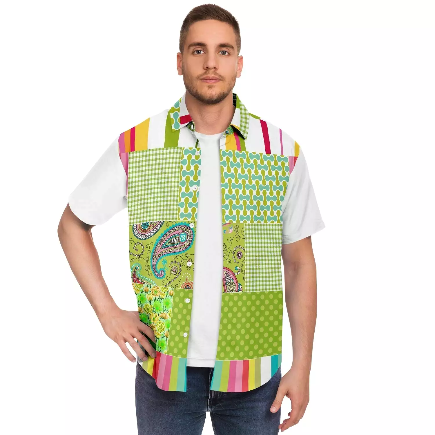 Green Anjou Pear Patchwork Button Down Shirt