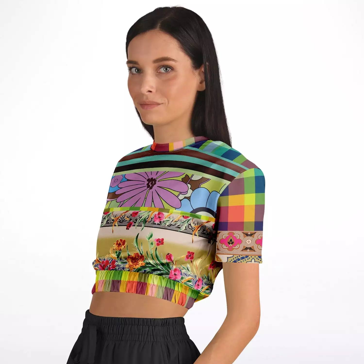 Green Apple Soho Short Sleeve Cropped Eco-Poly Sweater