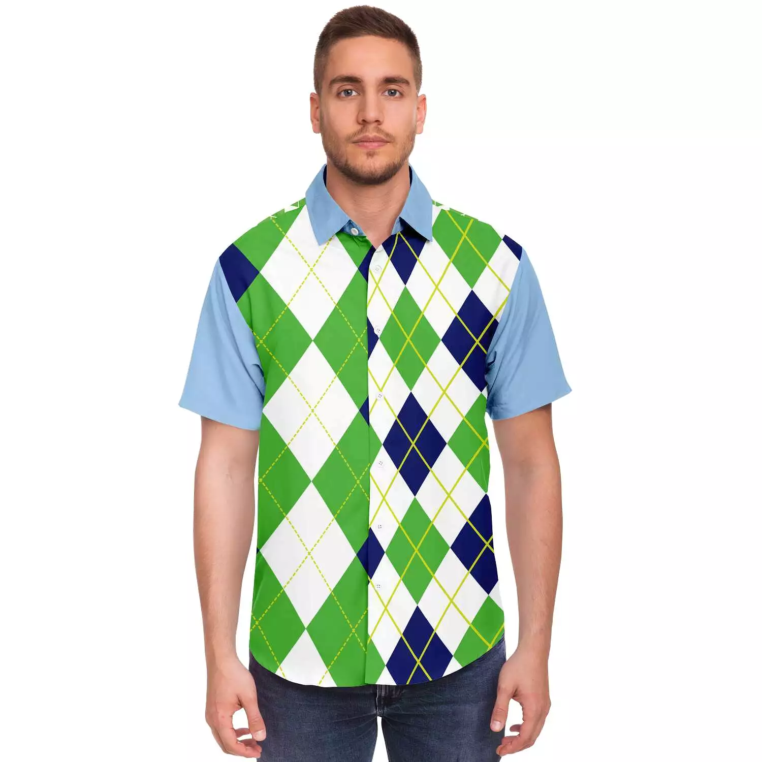 Green Par 4 Short Sleeve Button Down Shirt