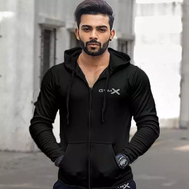 GymX Alpine Plain Black Hoodie (Stretchable) - Sale