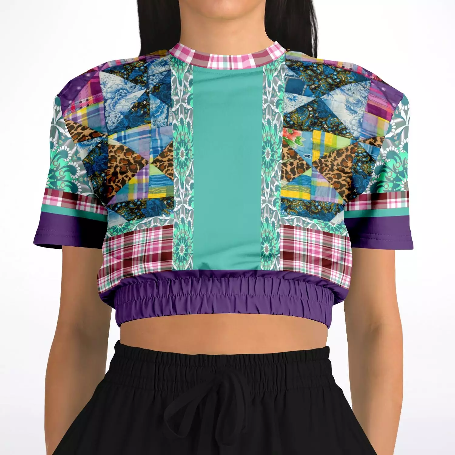 Gypsy Queen Purple Short Sleeve Cropped Eco-Poly Sweater