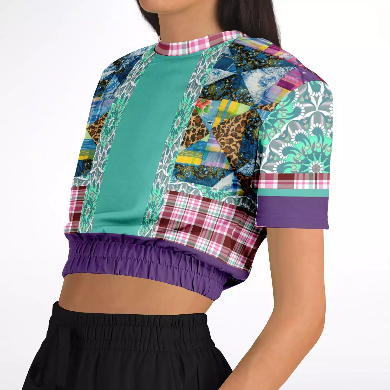 Gypsy Queen Purple Short Sleeve Cropped Eco-Poly Sweater